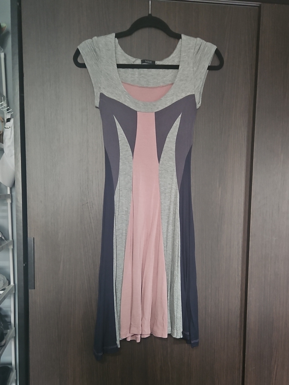 Max Rave Pink, Gray & Navy Panel Midi Dress